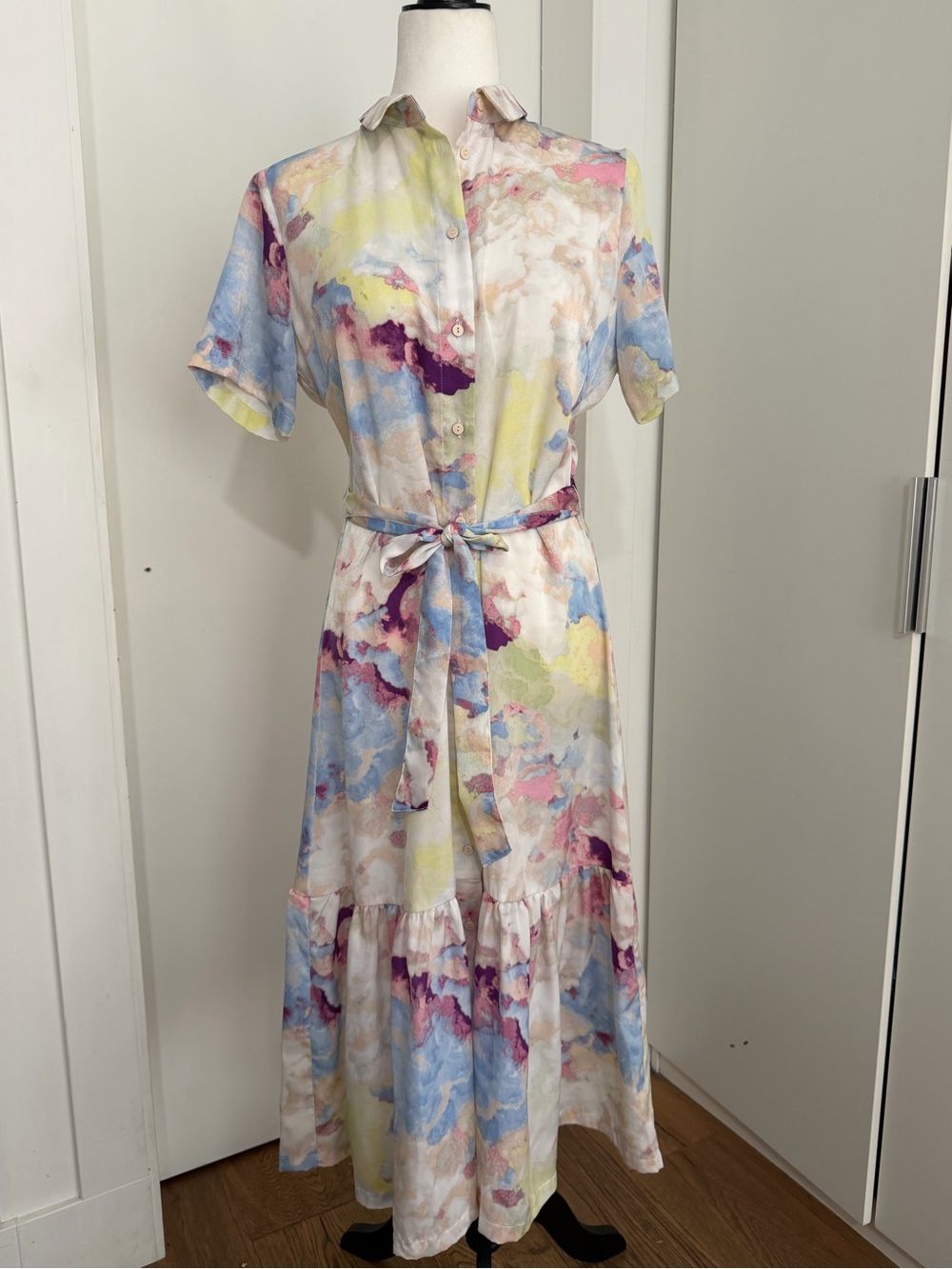 ICHI IHCLOUDY DR2 Abstract Watercolor Midi Shirt Dress 38/8/medium. Like new.